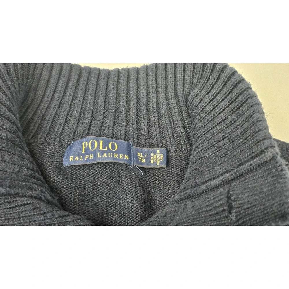Polo Ralph Lauren Sweater Mens XL. 3 Button Cotton Mock Neck‎ Blue Red Pony